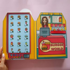 Paper doll Fast Food Restaurant Paper Dollhouse Pretend Play Educational Gift sets