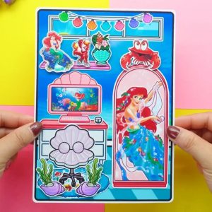 Indian quite book mermaid tocaboca paper toy, smart peel-and-stick handmade doll house H22